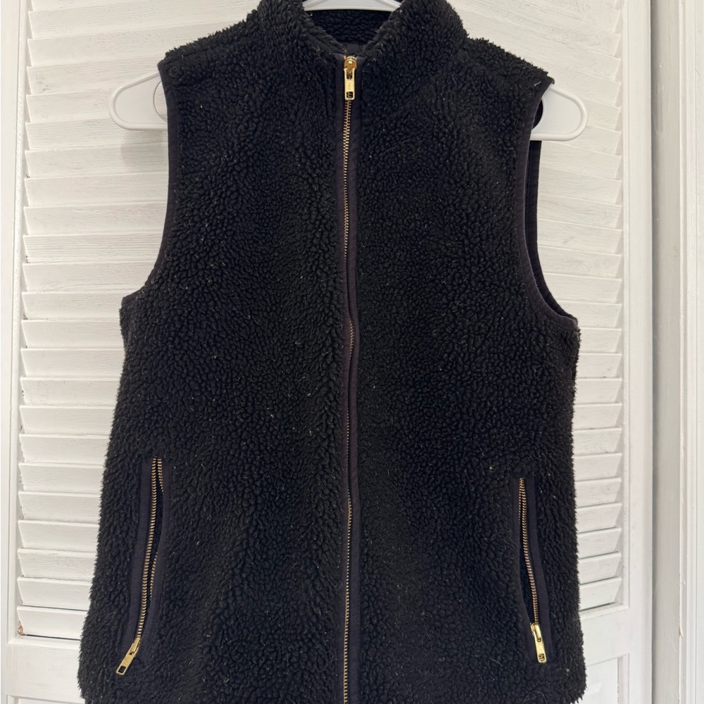 J. Crew Black Sherpa Vest with Gold Accents